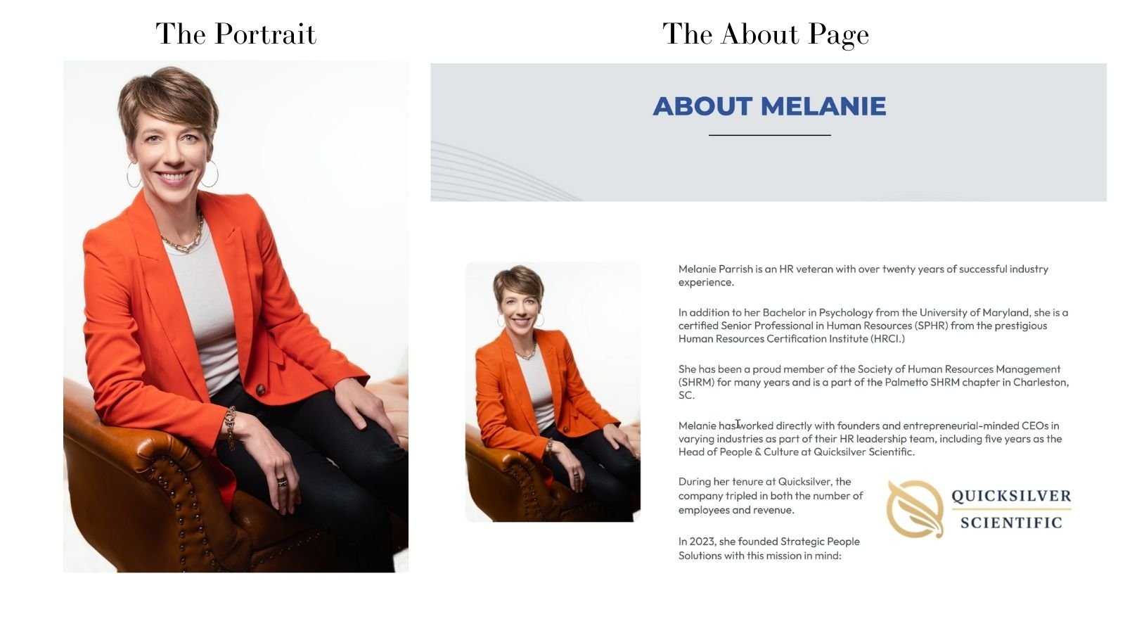 How a professional headshot made by Paolo Portraits helped Melanie Parrish keepting the tone of her website personal and friendly