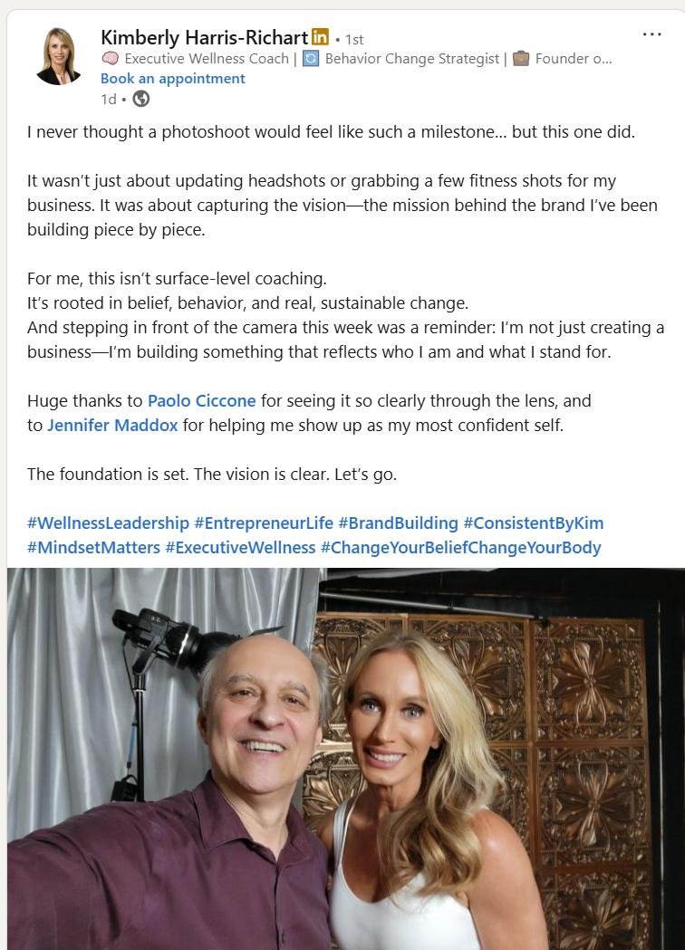 Testimonial by Kimberly Harris Richart about how much she love her headshot experience at the Paolo Portraits Studio in Charleston SC